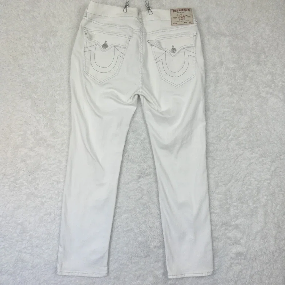 True Religion Mens Jeans Geno Slim Straight Optic White Denim Single Needle 32